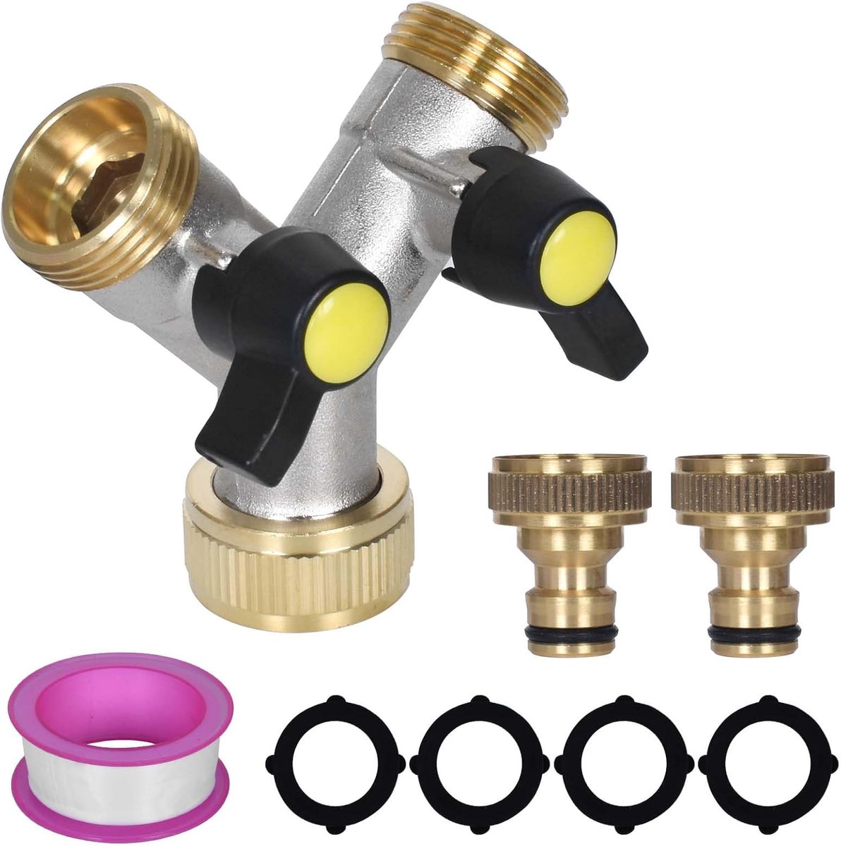 Waterverdeler 2-Weg met 3/4 Inch Kraanadapter - Messing - Robuust en lekvrij - Ideaal voor de tuin - ShopVlot