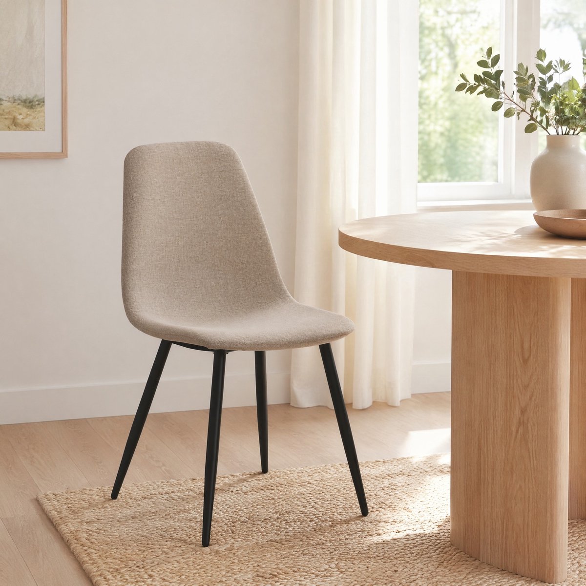 COVREO Eetkamerstoel 43x52x84,5 cm beige, stof en metaal set van 2