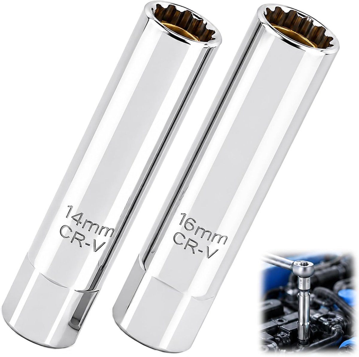 Bougiesleutel set 14 mm/16 mm - magnetisch - ultradun - ideaal voor onderhoud voertuigen - ShopVlot