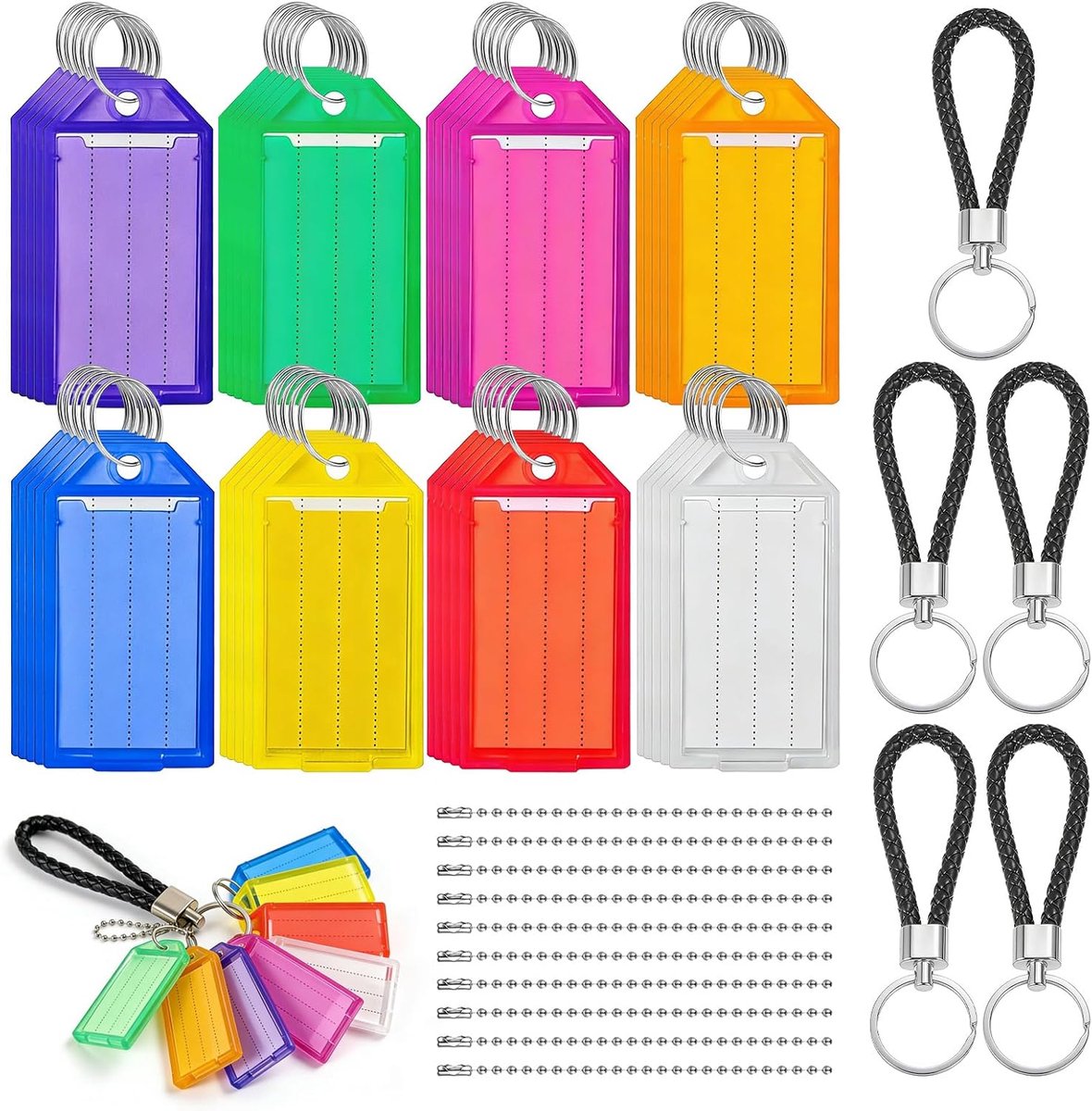 Keychains schrijfbaar set 40 stuks - 10 ball chains en 5 sleutelringen - voor thuis en kantoor - ShopVlot