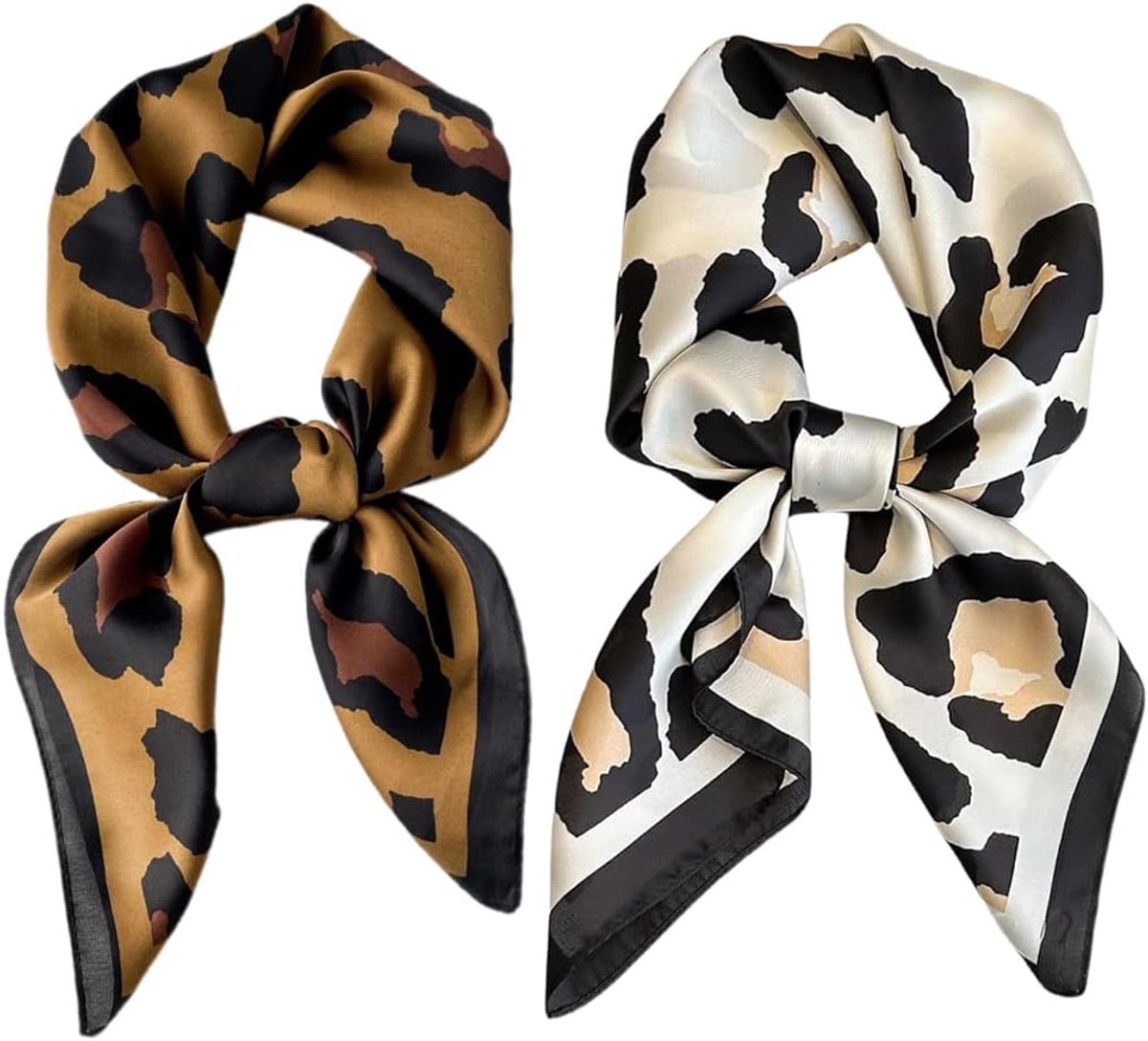 Dames sjaal set van 2 - zijden satijn - luipaardpatroon - perfect voor trendy looks - ShopVlot