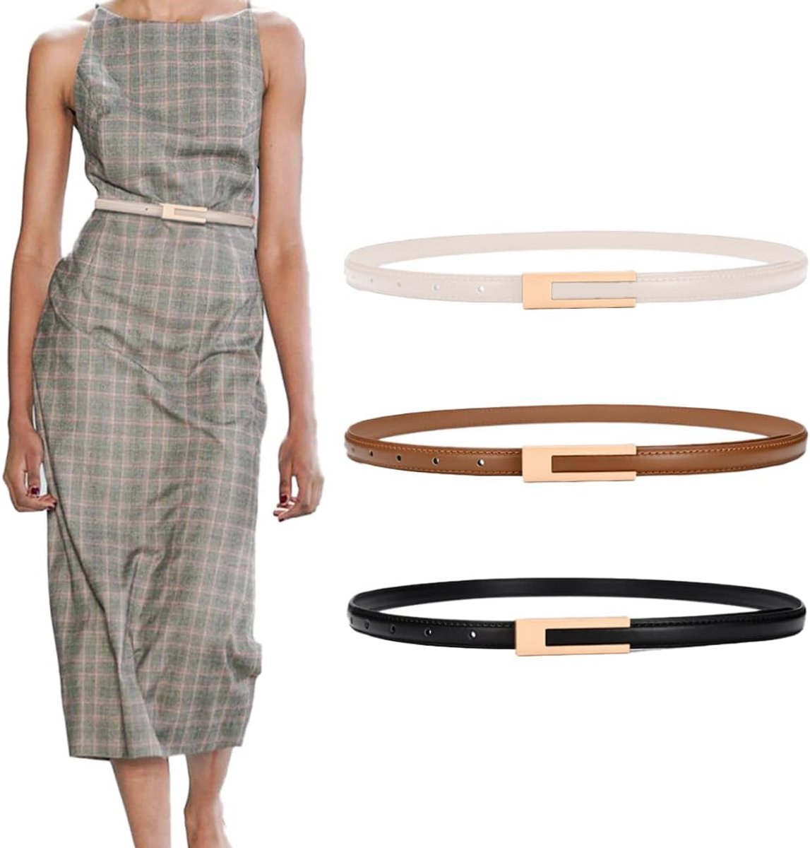 Dames dunne leren riem - verstelbaar - set van 3 kleuren - stijlvol accent voor elke outfit - ShopVlot