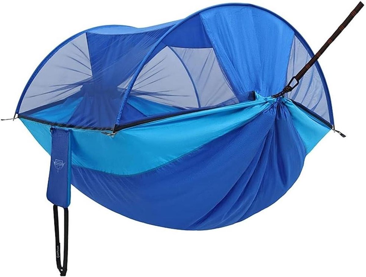 Camping Hangmat - Reis Hangmat - Ontspannen Buiten - Met Mesh Cover - Voor 2 Personen - Blauw