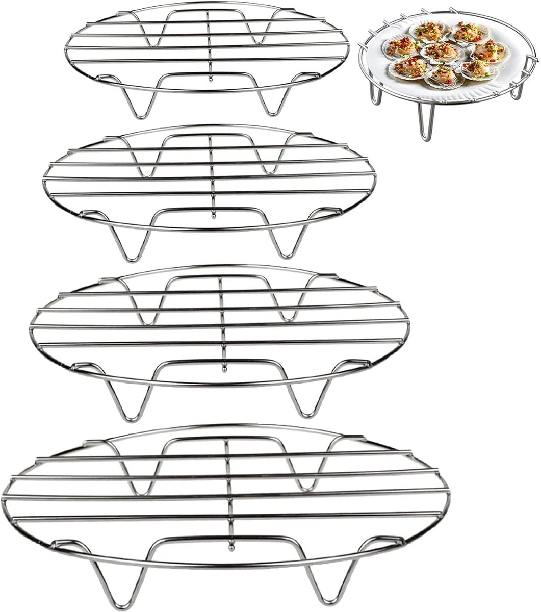 Round Cooling Grid 4 Pcs Pot Steam Rack Pot Steaming Rack Stainless Steel Steamer Baking Cooling Steaming Round - ShopVlot