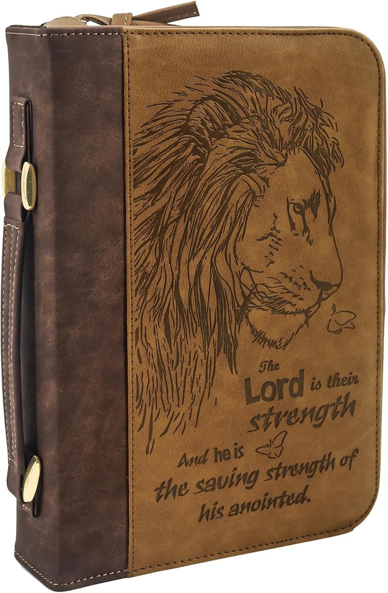 GraduatePro Bible Cover Zipper Leather for Men Women Bible Book Cover Embossed Waterproof Portable Brown Lion M - ShopVlot