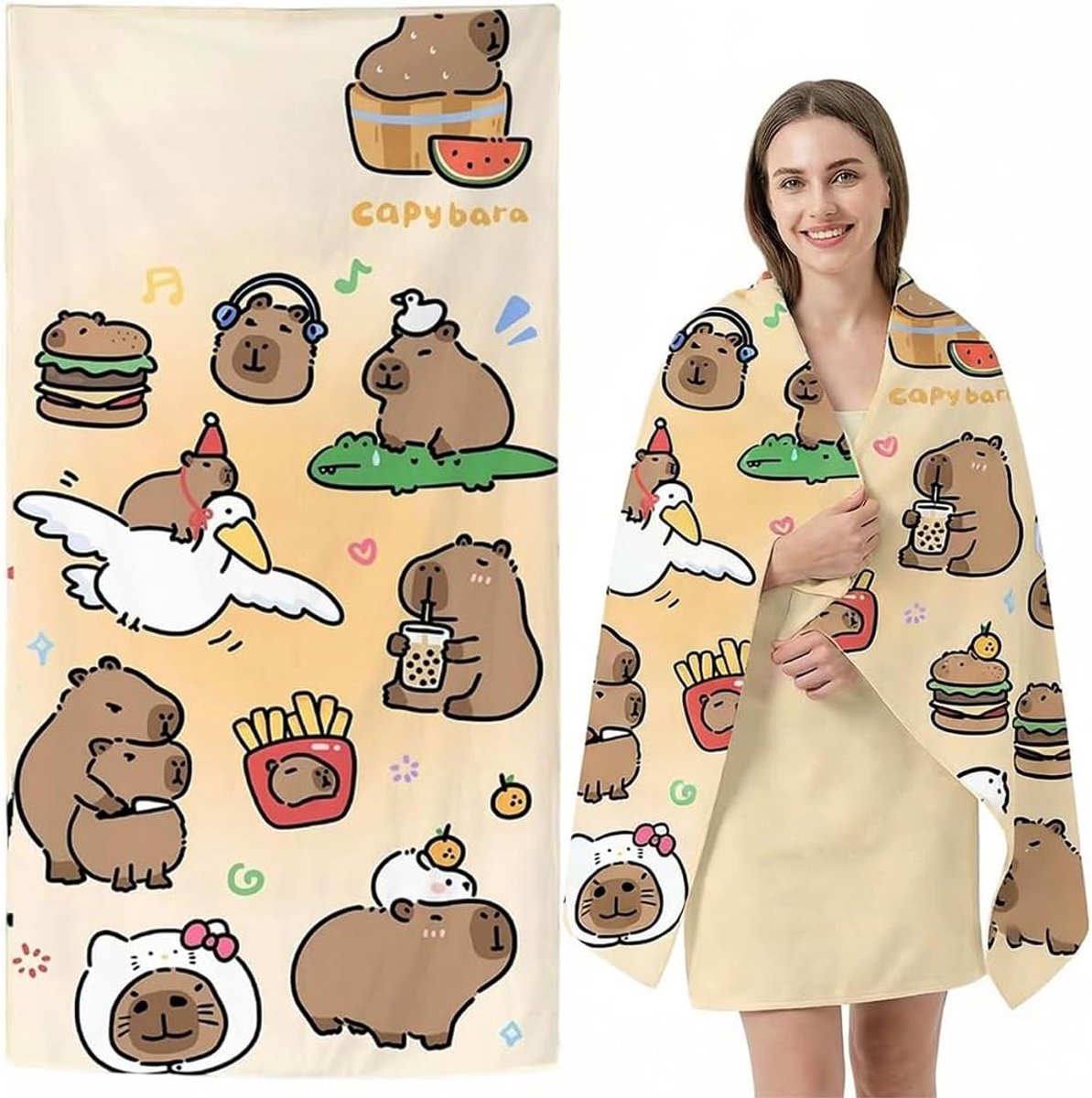 Capybara Strandhanddoek, microvezel strandhanddoek, lichte reishanddoek voor het strand, zandwerend, sneldrogend - ShopVlot