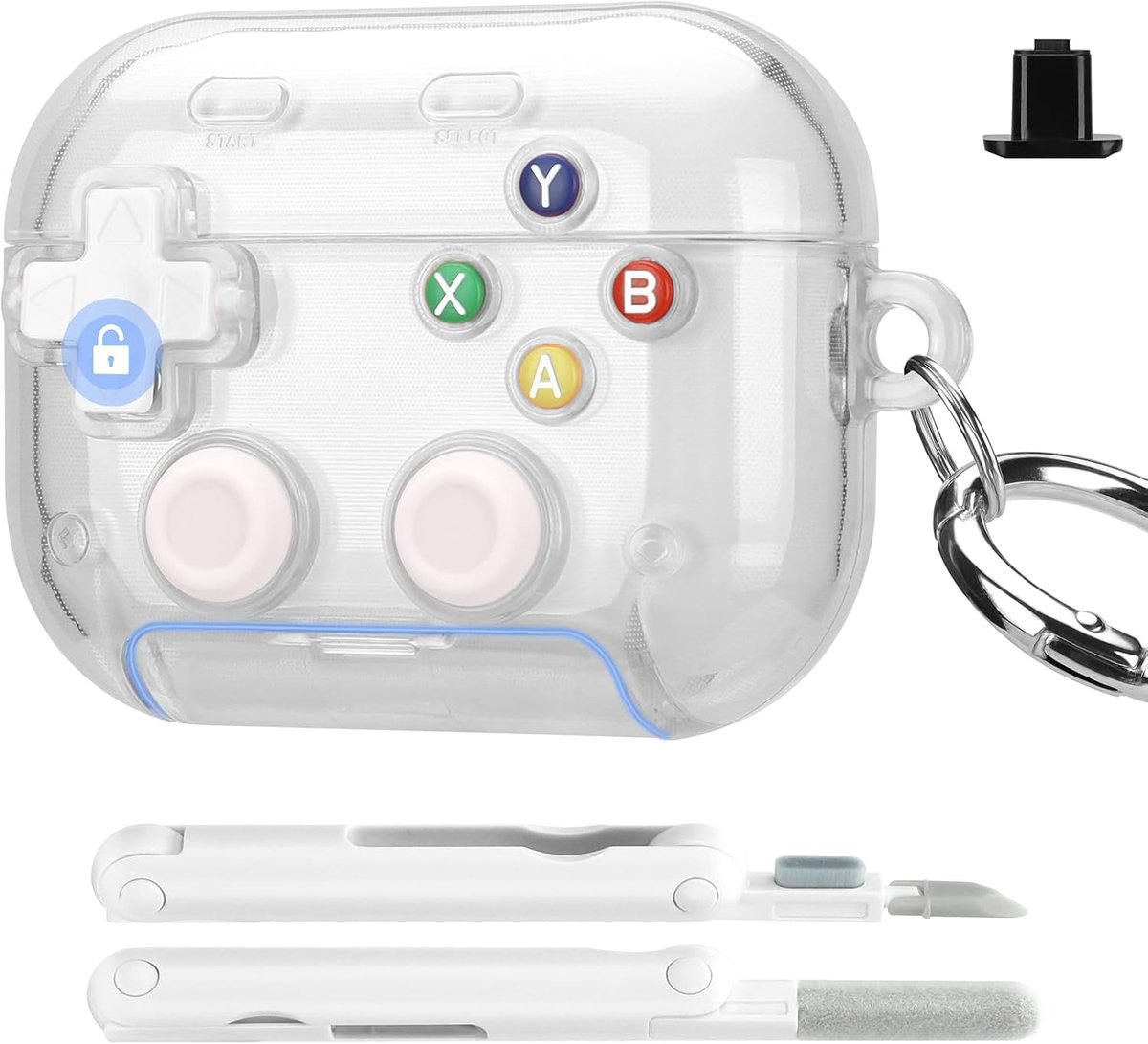 Beschermhoes voor AirPods Pro 3 met veilige vergrendelingsclip, drukbare knop en telefoonstandaard, hard hoesje met - ShopVlot