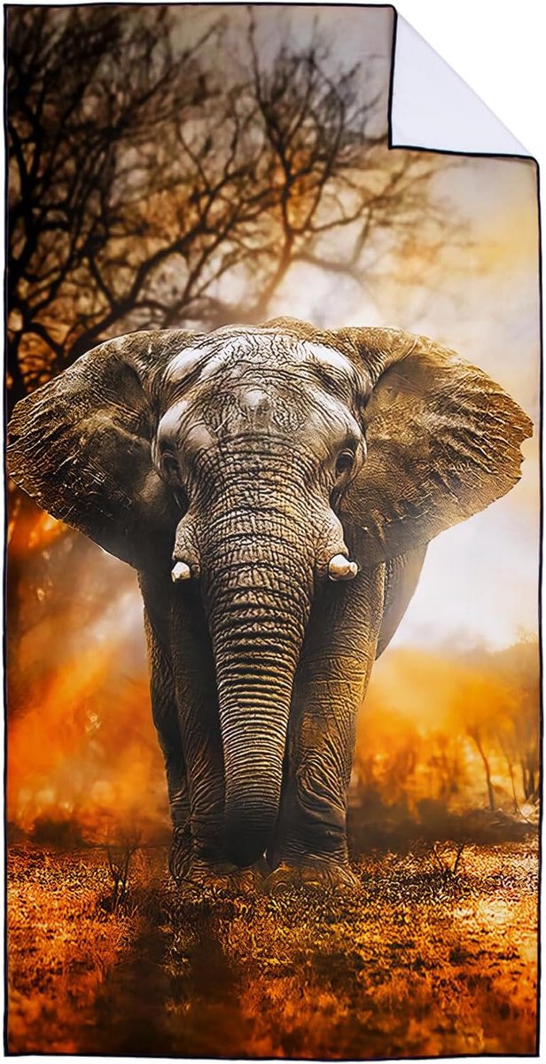 Quick Dry and Lightweight Beach Towels, Large 90 x 180 cm, Quick-Drying Microfibre, African Elephant Printed Sunset - ShopVlot