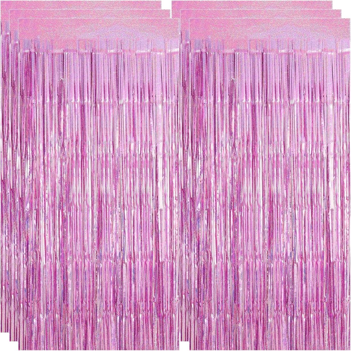 Lametta Gordijn - Glittergordijn Pailletten - Feestdecoratie - Scheurbestendig Kunststof - 6 stuks 1 x 2 m - Roze