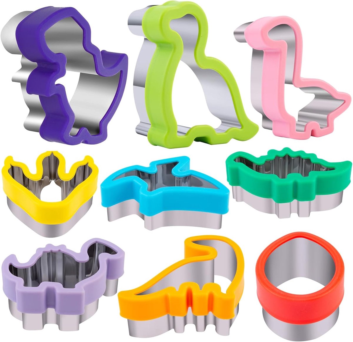 Nifogo Children's Dino Cookware Set of 9 - Dinosaur Cookie Cutters, Stainless Steel Cookie Cutters, Removable - ShopVlot