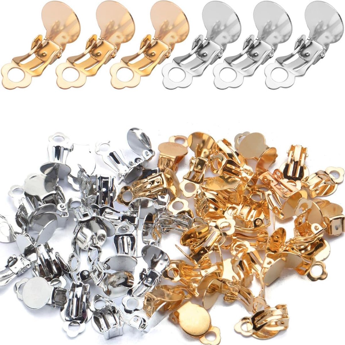 50pcs Earring Clips, Round Tray, Round Earring Components, Round Plates with Blank Setting Components for Jewellery - ShopVlot