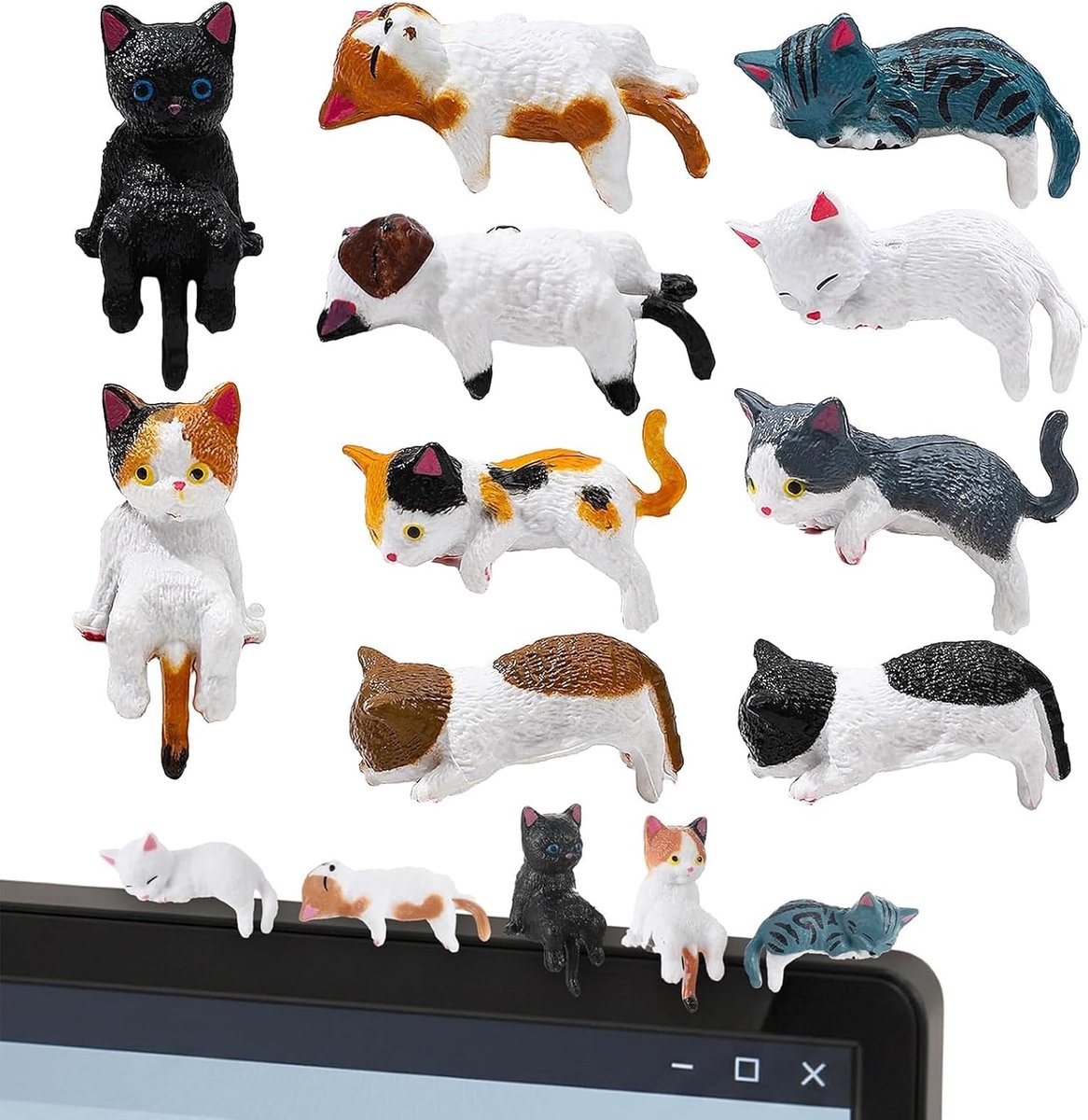 10 stuks mini-kattenfiguren, levensechte kattenfiguren, dierbeeldjes van kunsthars, voor bureaus, computers - ShopVlot