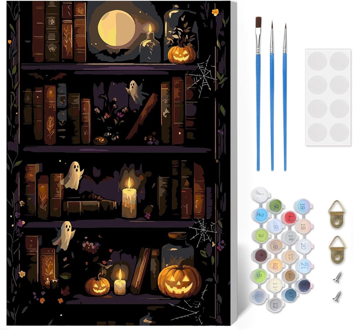 HEIBAGO Halloween Boekenplank Verf op Nummers Kits voor Volwassenen, Geest Schilderen op Nummer Kits op Canvas voor - ShopVlot