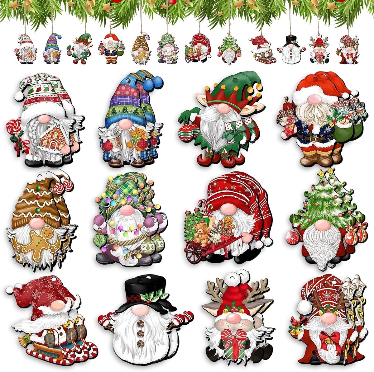 Wooden Christmas Pendants, 24 Pieces, Christmas Tree Ornaments, Dwarf Ornaments, Hanging Ornaments, Christmas Tree - ShopVlot