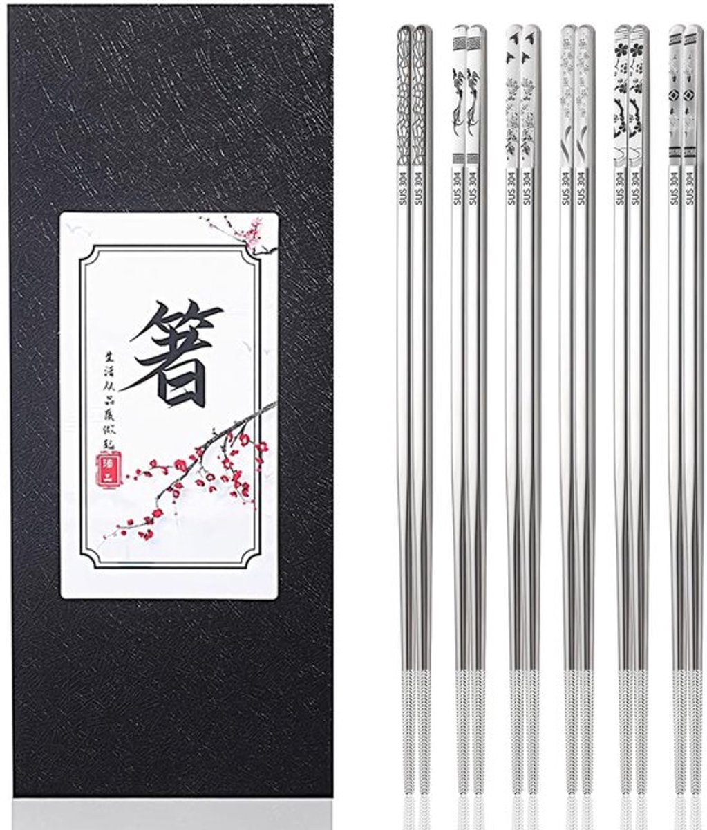 Eetstokjes 23,5 cm - Roestvrij Stalen Eetstokjes - Herbruikbare Eetstokjes - Antislip - Vaatwasserbestendig - Elegante Geschenkverpakking - Chopsticks