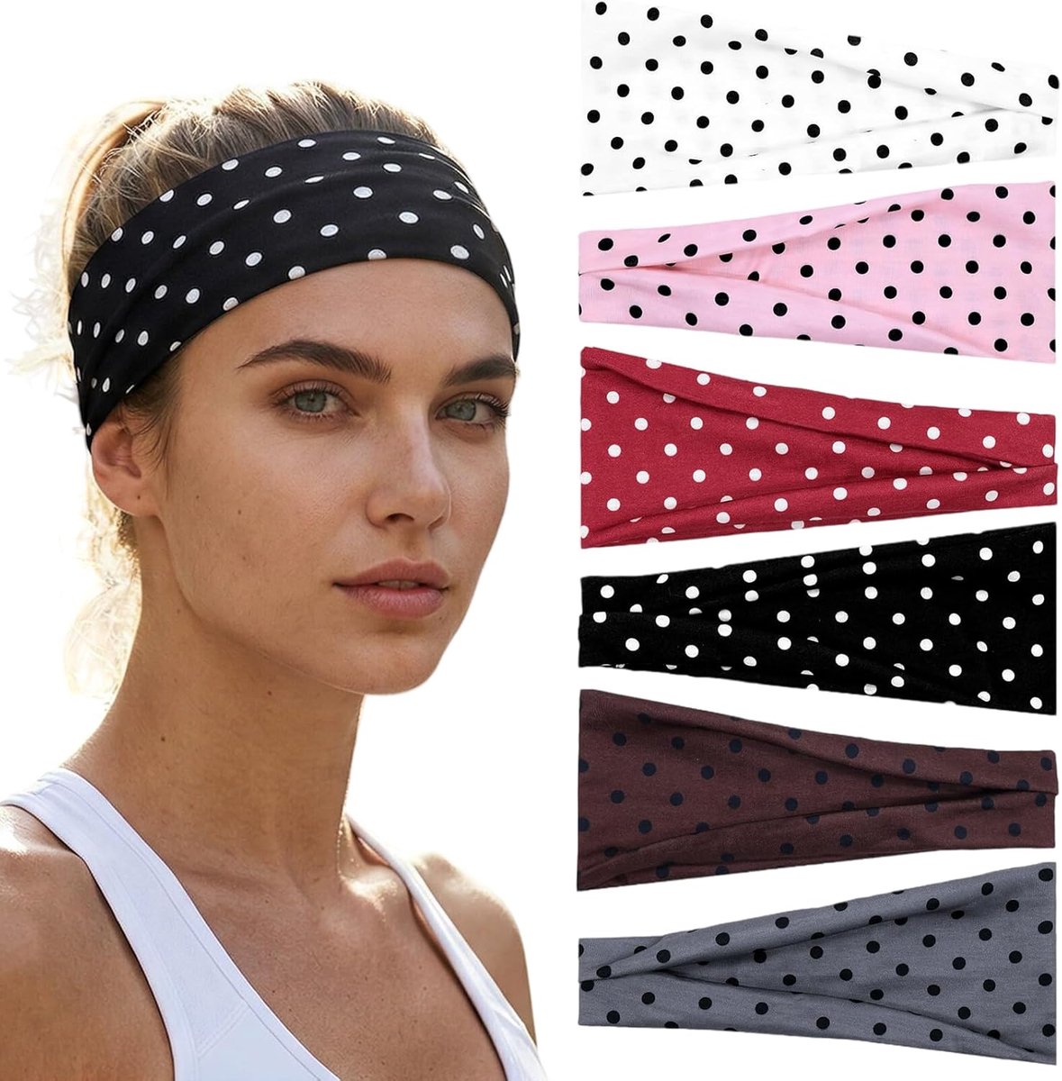 Sporthoofdband voor vrouwen - rekbaar - stippenpatroon - ideaal voor yoga en fitness - ShopVlot