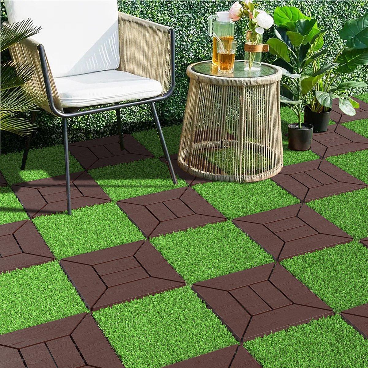 COVREO Kunstgras tegels 30,5 x 30,5 cm groen, plastic, 36 stuks