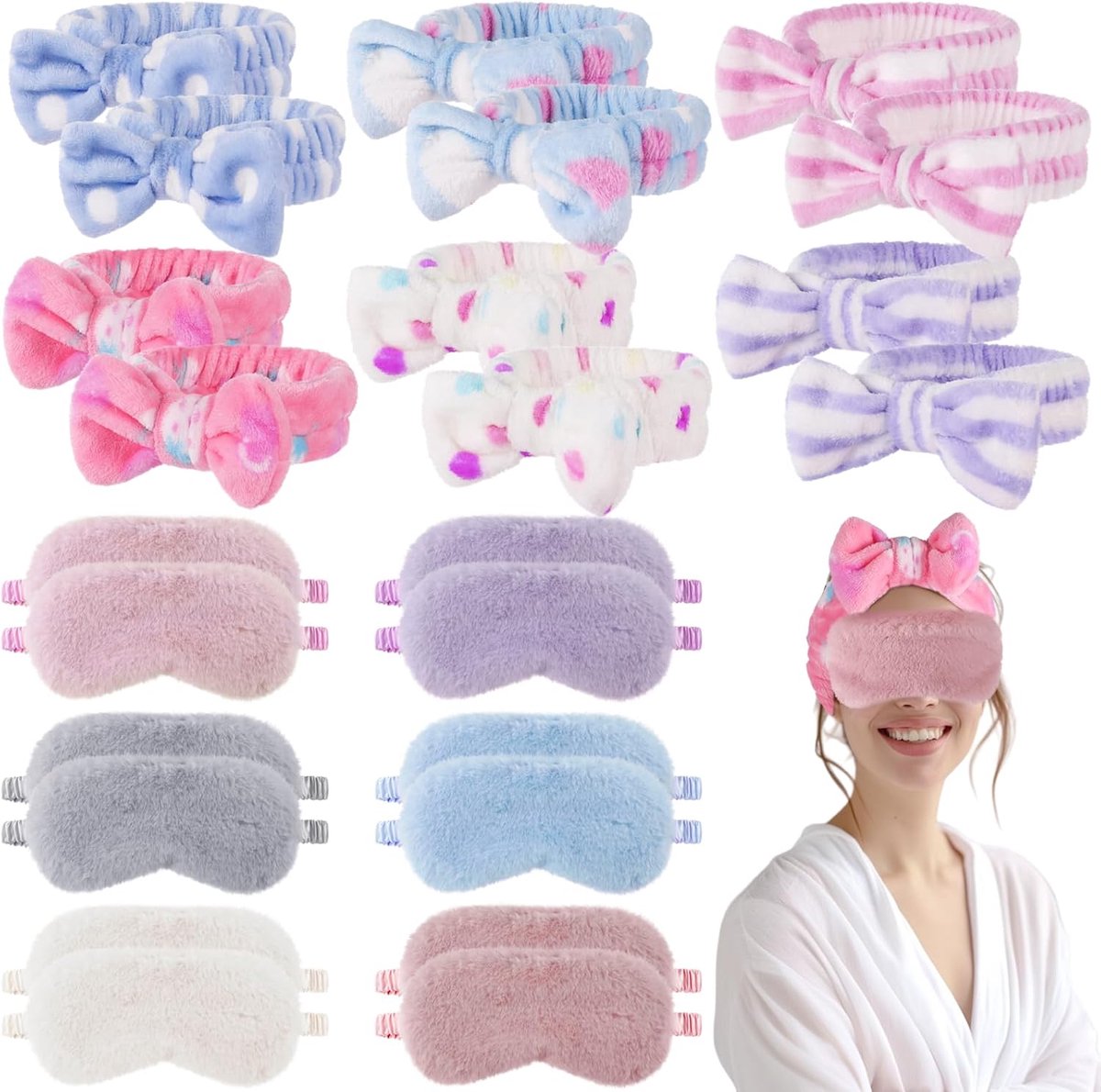 Slaapmasker met hoofdband - 24 stuks - kleurrijk en zacht - perfect voor slaapfeestjes - ShopVlot