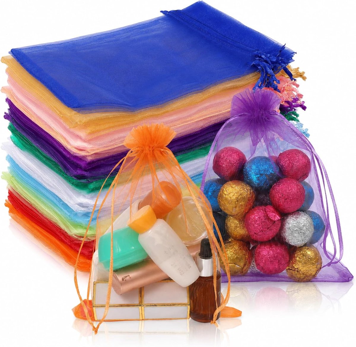organzazakjes 15 x 10 cm - kleurrijk - met trekkoord - ideaal voor cadeauverpakking - ShopVlot