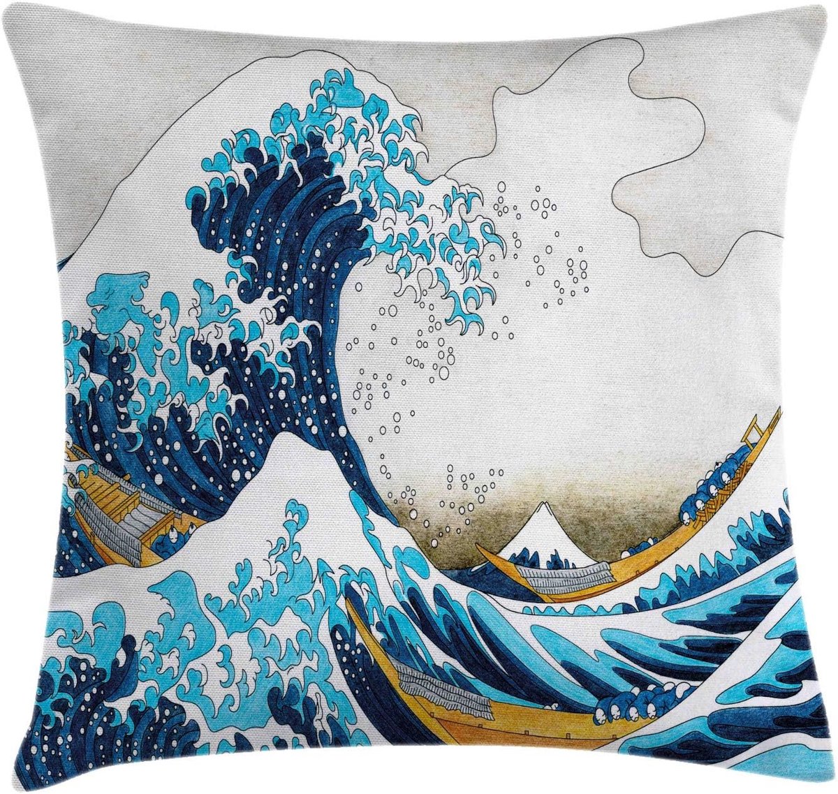 ABAKUHAUS Hokusai Throw Pillow Cover, Oceanic Gulf of Kanagawa, Decorative Square Cover for Accent Pillow, 60cm x - ShopVlot