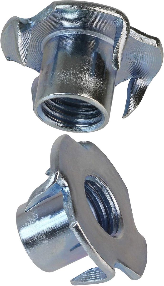 LIKERAINY 4 Piece T Nuts M6 x 10mm Metal T Nut Furniture Threaded Inserts for Woodworking Climbing Holds Furniture - ShopVlot
