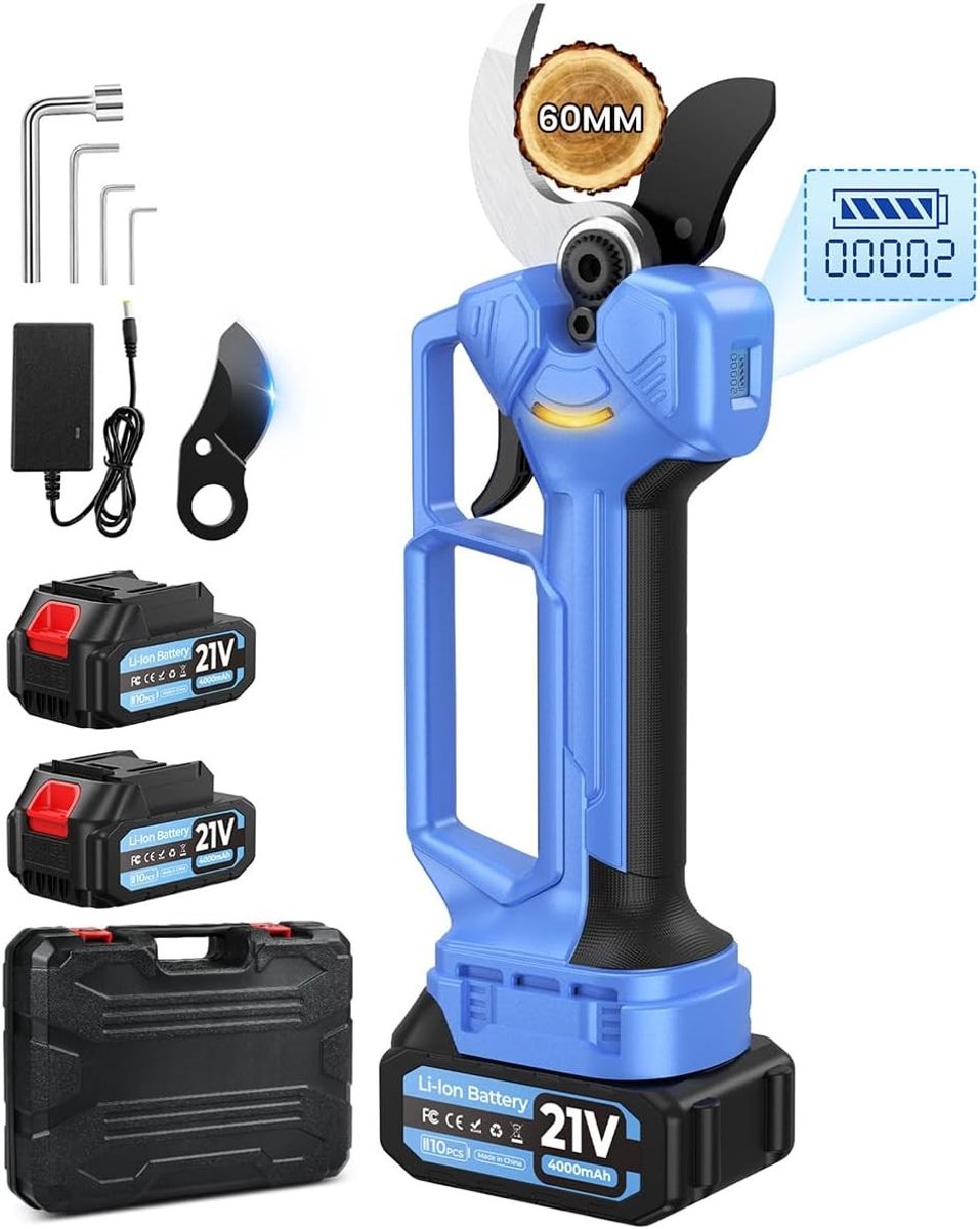 Elektrische Draadloze Snoeischaar - 70 mm - 1500W Snoeischaar met SK7-messen en LED-display - Geschikt voor Tuinieren en Fruitbomen