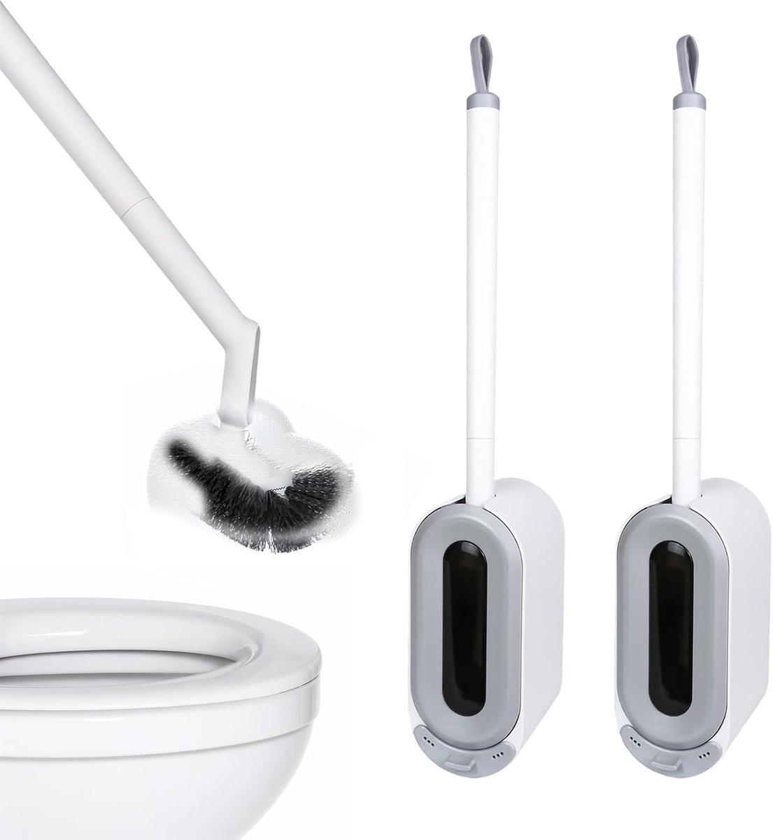 Toiletborstelset 2-delig - Grijs - Wandhouder met afvoersysteem - Grondige reiniging voor toilet - ShopVlot