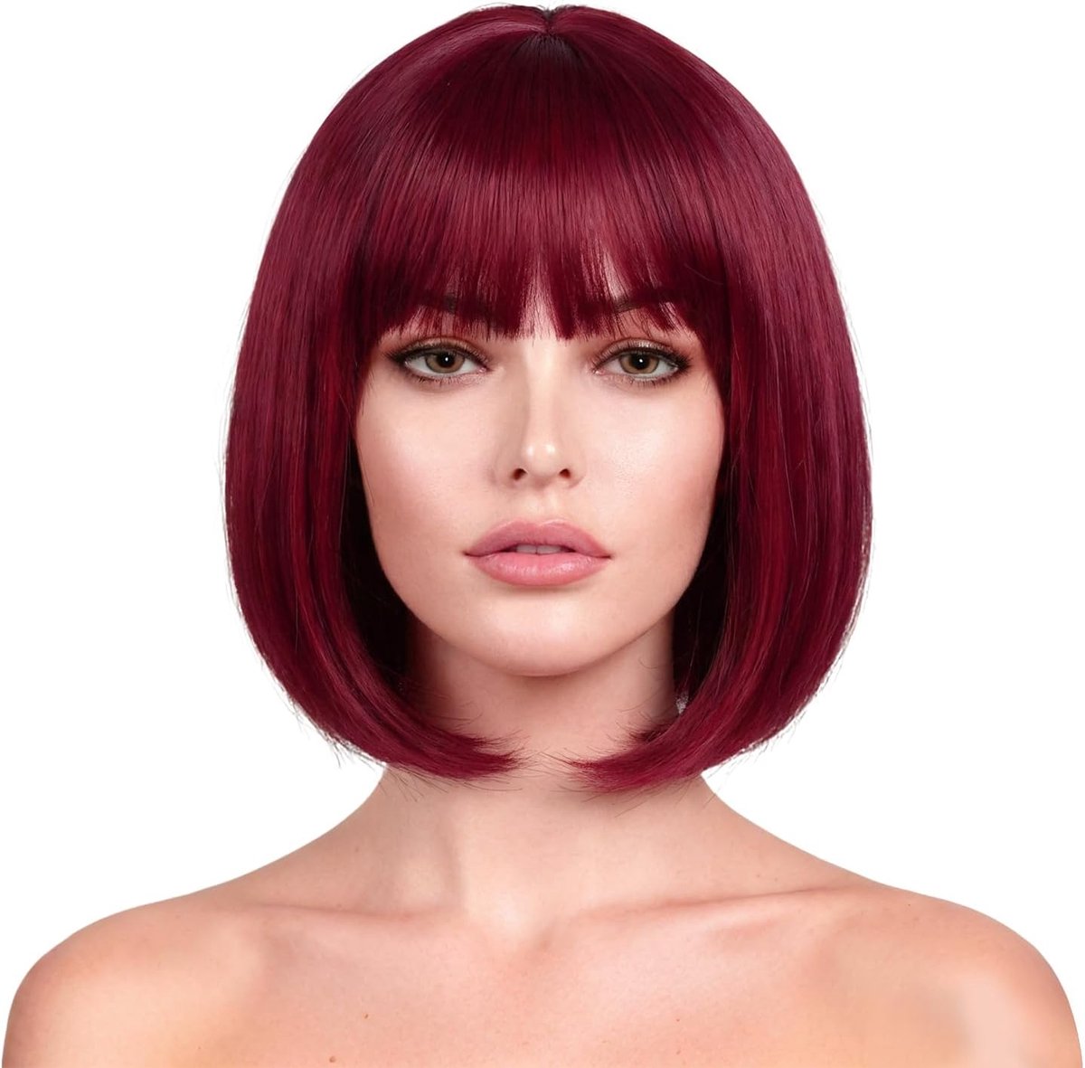 Bob Haarwerk 30cm - Bordeaux Kleur - Synthetisch Met Pony - Perfect Voor Cosplay - ShopVlot
