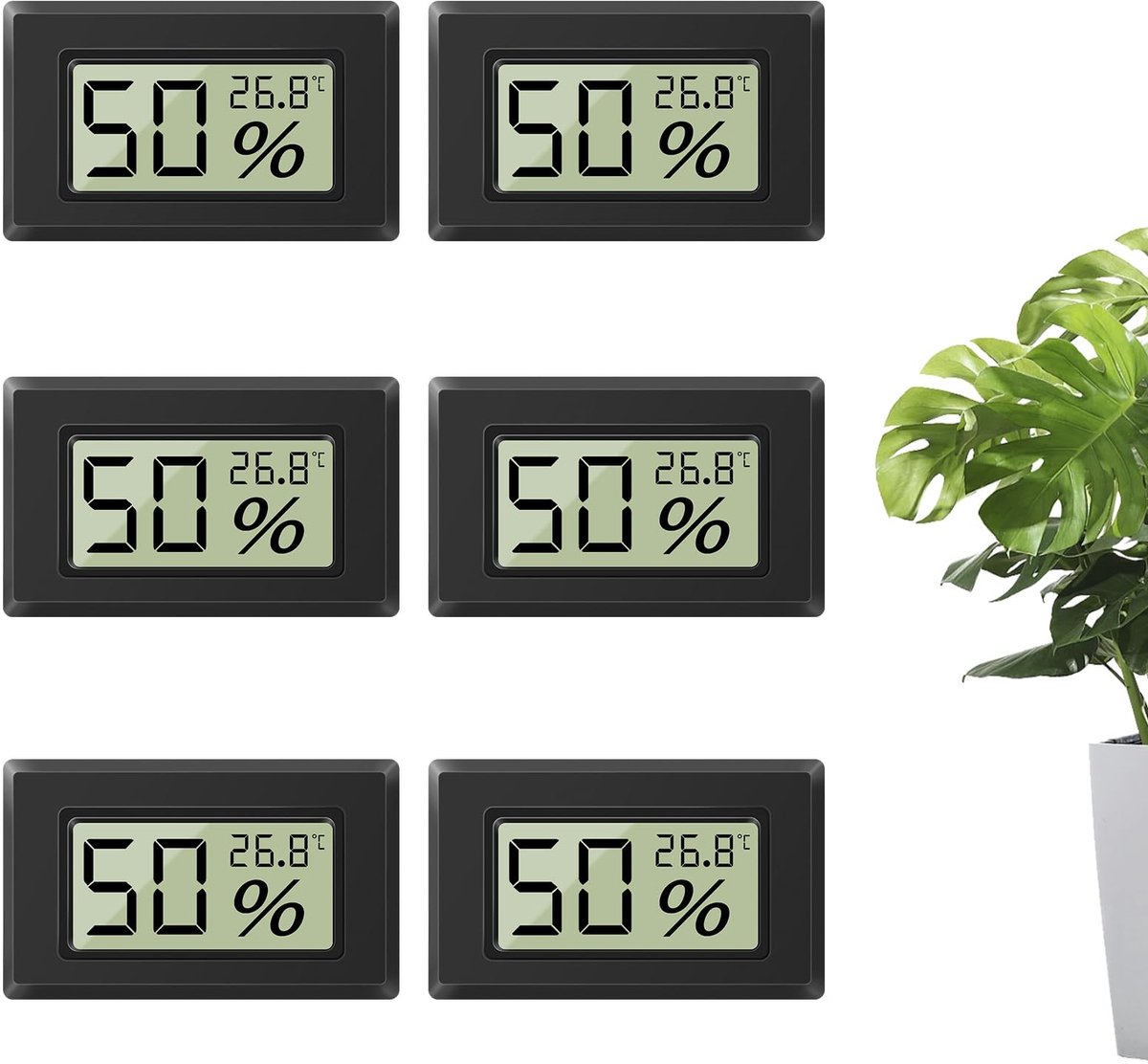 Solidchoice - Mini Hygrometer Thermometer Set van 6 Stuks