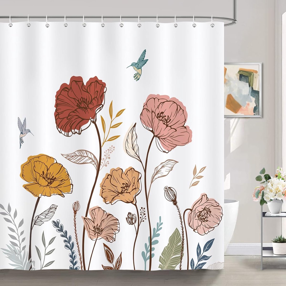Douchegordijn 180x180 cm - boho bloemen - waterdicht en schimmelbestendig - stijlvol voor je badkamer - ShopVlot