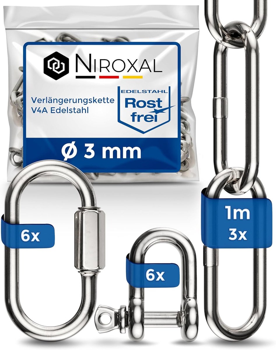 Stainless steel ketting 100cm - 3mm dik - max 350kg belasting - ideaal voor bevestiging - ShopVlot