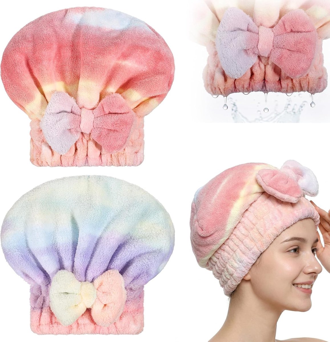 Haarhanddoek wrap - 2 stuks microvezel - vlinderdas ontwerp - sneldrogend haar voor vrouwen - ShopVlot