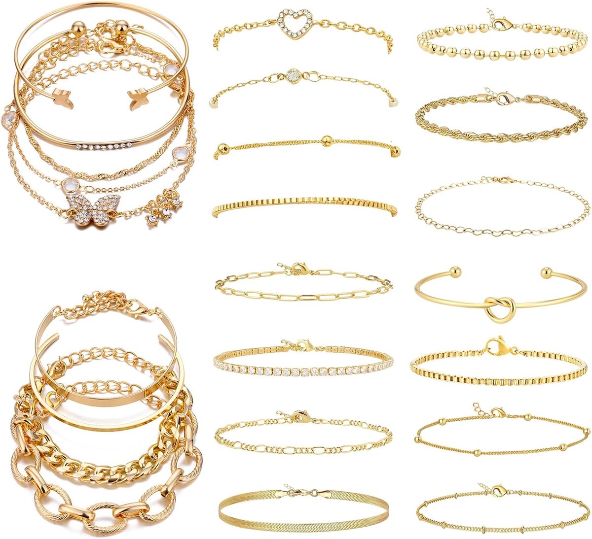 Damesarmbanden 24 stuks - Gouden verstelbaar - Stapelbaar waterdicht - Perfect als cadeau - ShopVlot