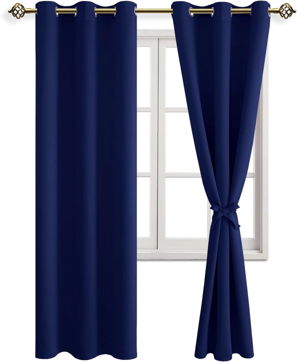 Zwarte verduisteringsgordijnen 228 x 117 cm - donkerblauw - 2 stuks - sfeervolle raamdecoratie - ShopVlot