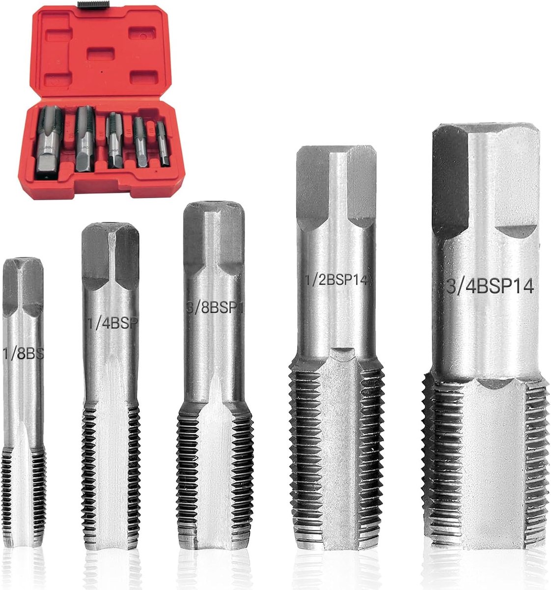 BSP draad tap set 5-delig - 1/8, 1/4, 3/8, 1/2, 3/4 inch - carbon staal - nauwkeurige draadbewerking - ShopVlot