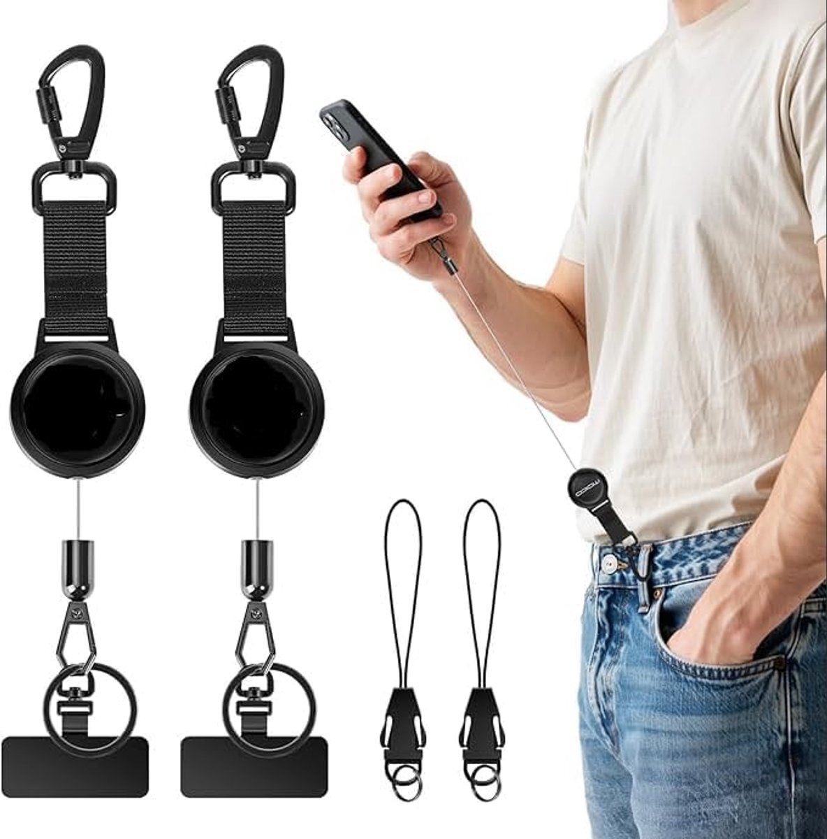 Uittrekbare telefoonbeveiliging - stalen kabel - intrekbaar - ideaal voor outdoor gebruik - ShopVlot