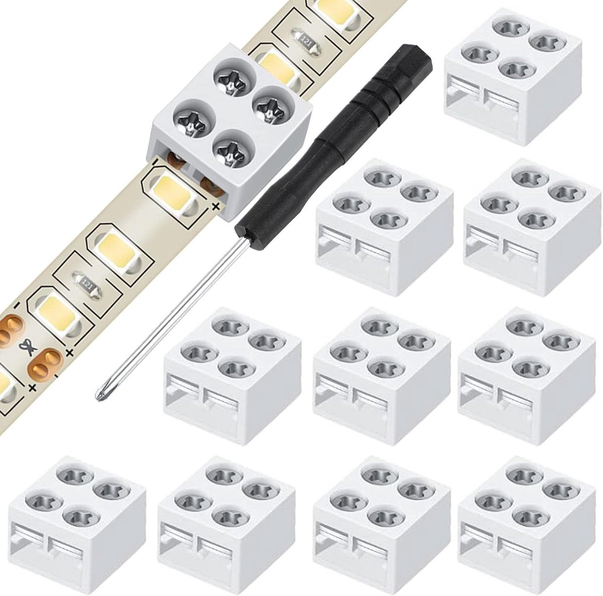 LED strip connector 2 pin 10 mm - wit - eenvoudig te monteren - veilige verbinding - ShopVlot