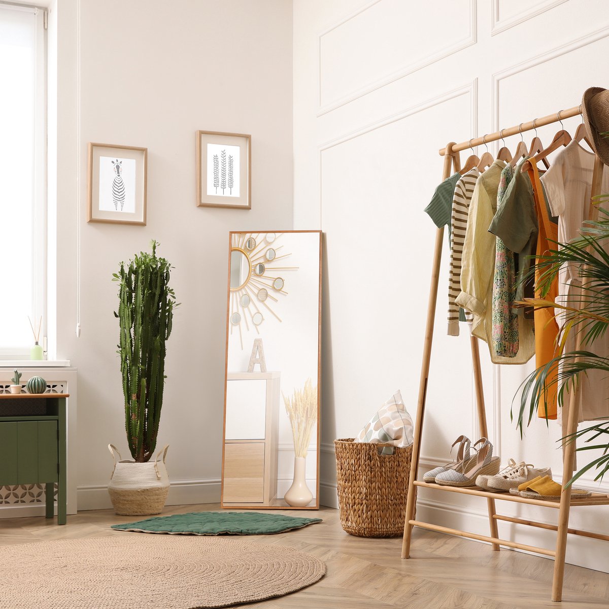 Spiegel – Groot Formaat – 45 x 125 cm – Hout en Glas – Natuurlijk Hout – Wandspiegel Voor Slaapkamer, Hal, Woonkamer En Kleedruimte