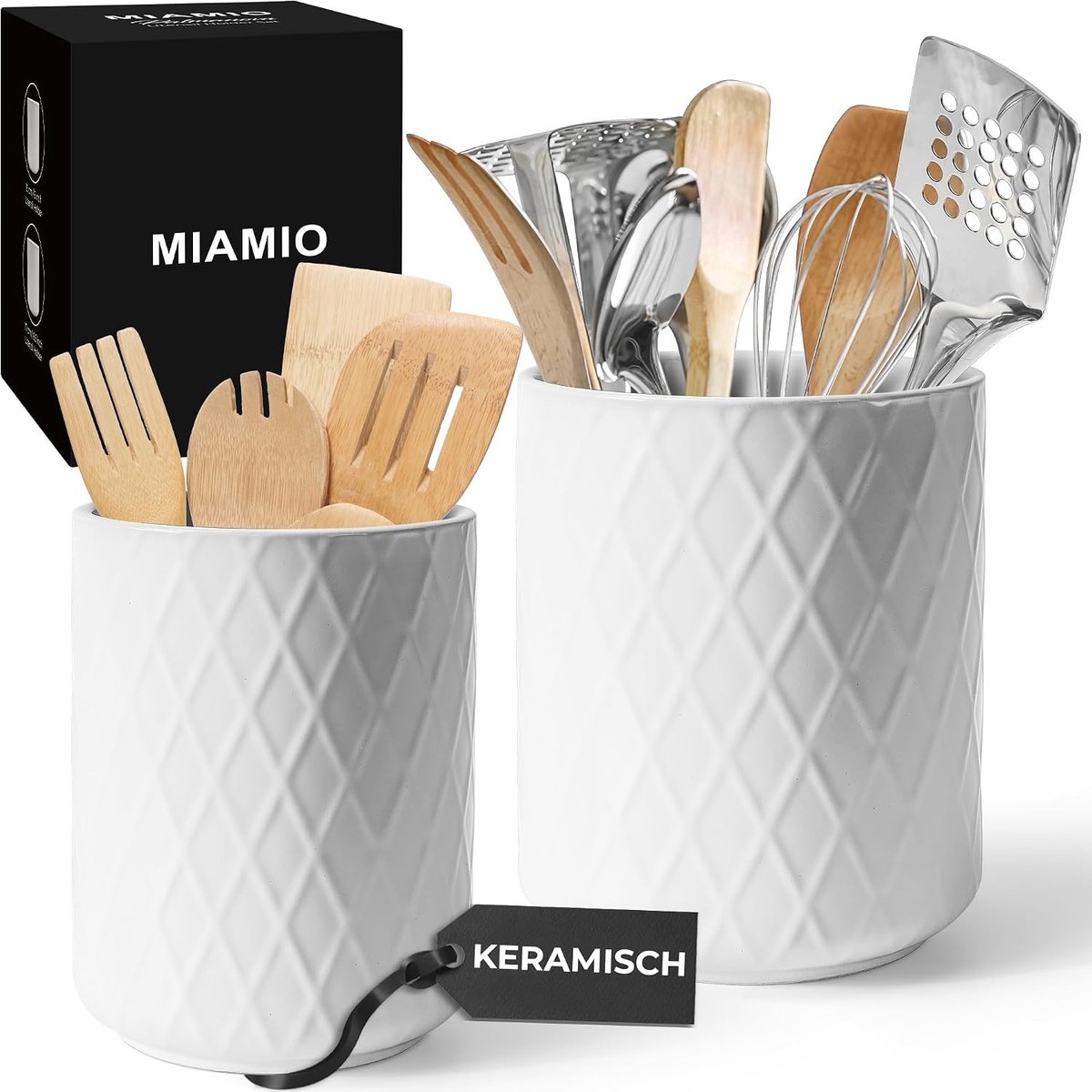 Keukengerei Houder Set - Wit - Keramische Organizer voor Bestek en Keukengerei - Voor Boerderij Decor