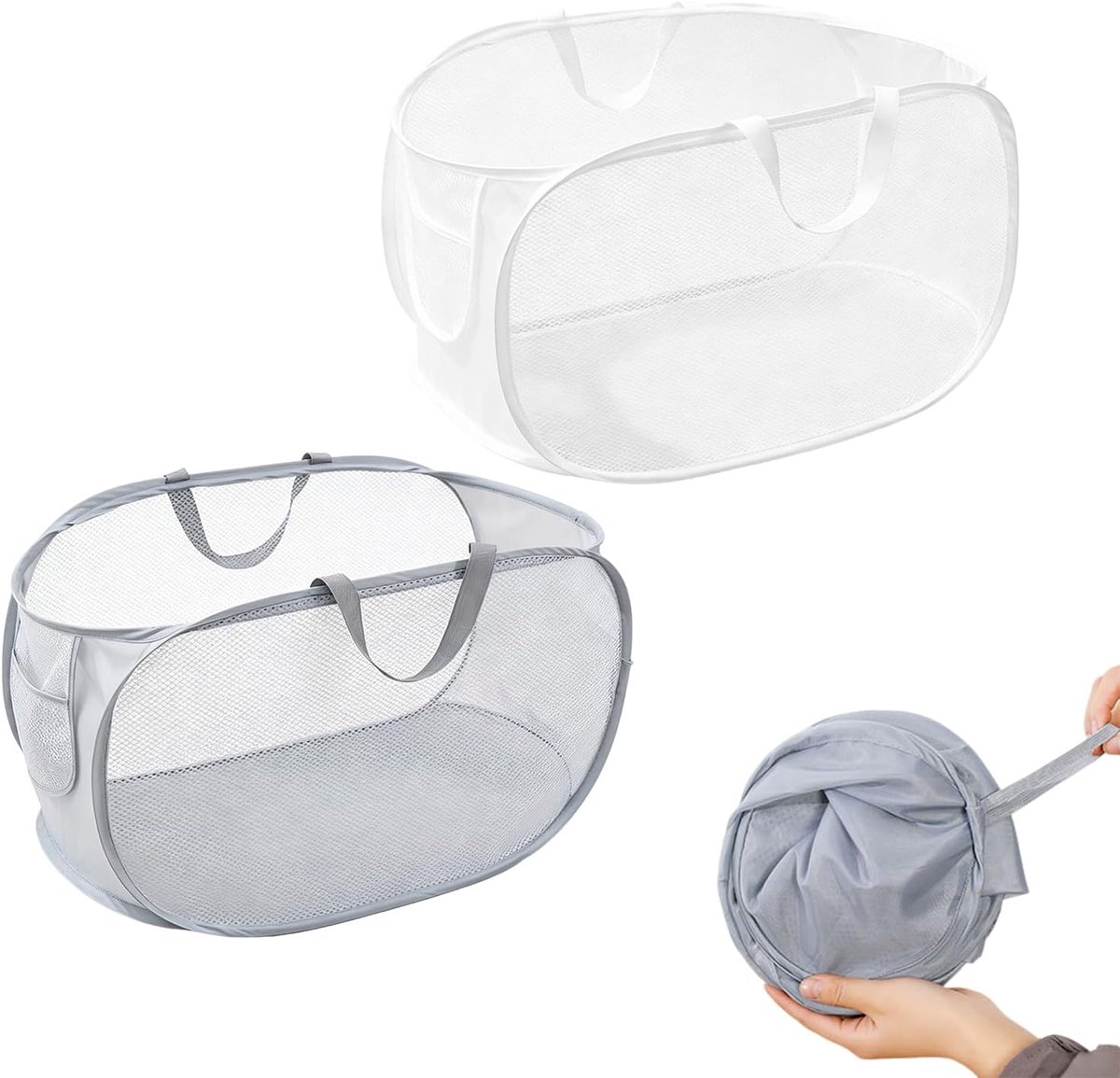 2 stuks opvouwbare wasmand, 36 x 36 x 58 cm, pop-up wasmand, grote capaciteit, opvouwbare wasmand met zijvakken, voor - ShopVlot