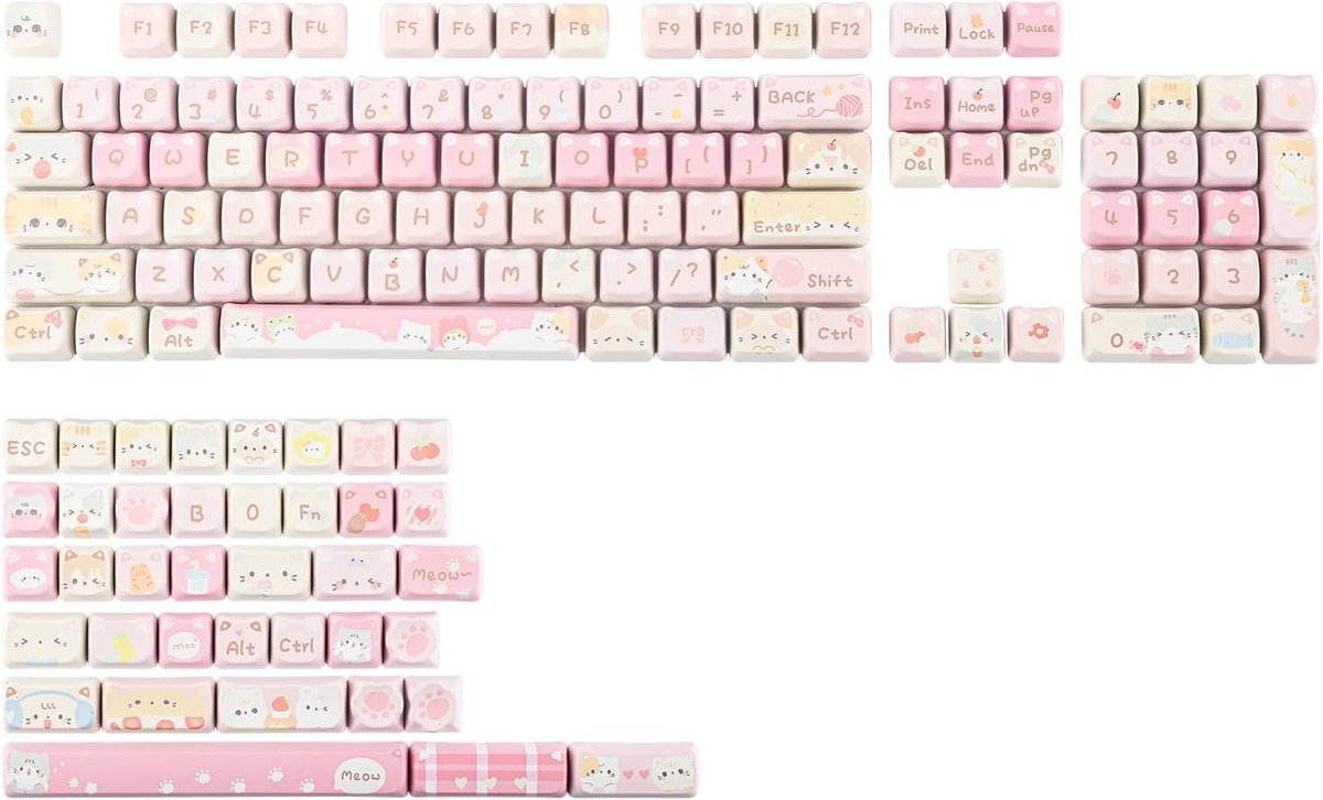 KiiBOOM Mao Keycaps Set with Cute Cat PBT/PC Keyboard for MX Switches Mechanical Keyboard Compatible with 60% 65% 75% - ShopVlot