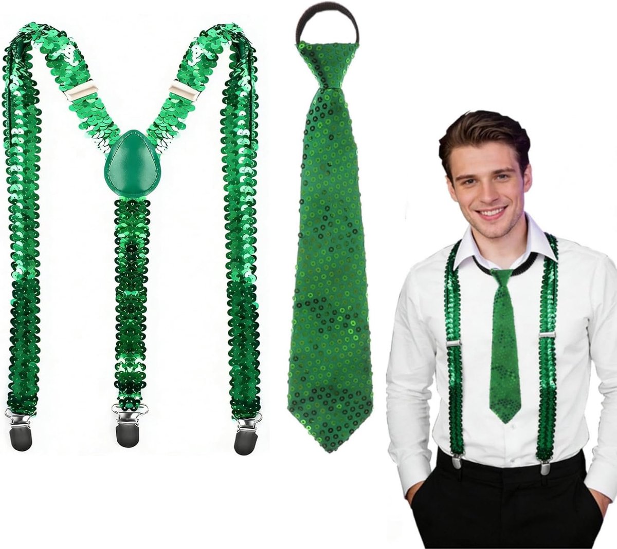 MINGBOLIN Sequin Braces for Men Sequins Tie Glitter Outfit Men Adjustable Glitter Tie for Women Disco Carnival Theme - ShopVlot