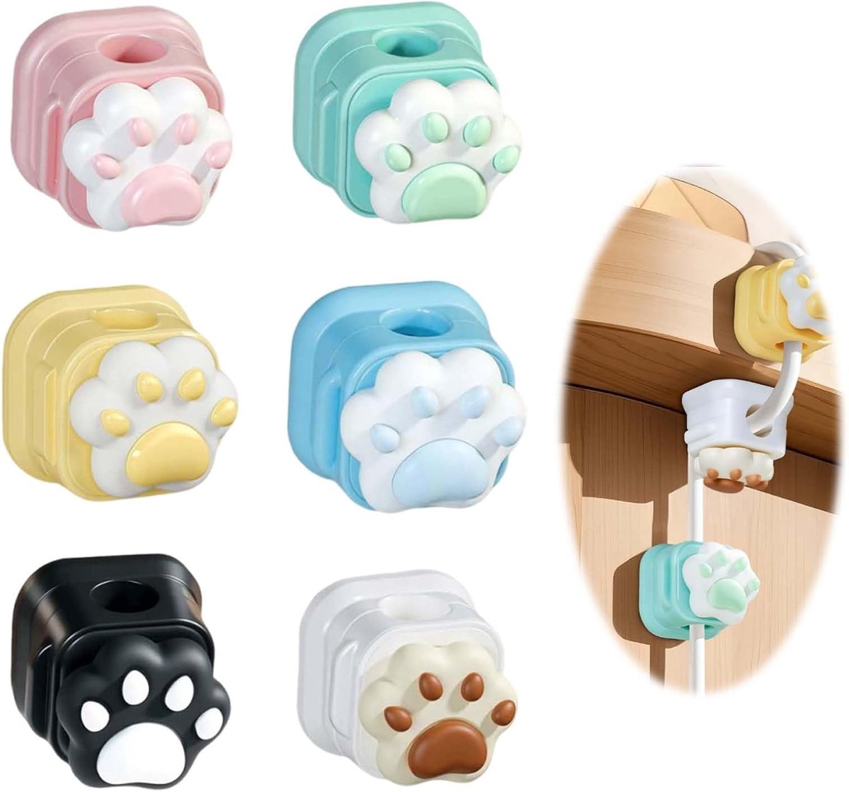 6 stuks kabelhouders voor bureau, zelfklevend, magnetische kabelclips met kattenpootpatroon, kabelorganizer voor - ShopVlot