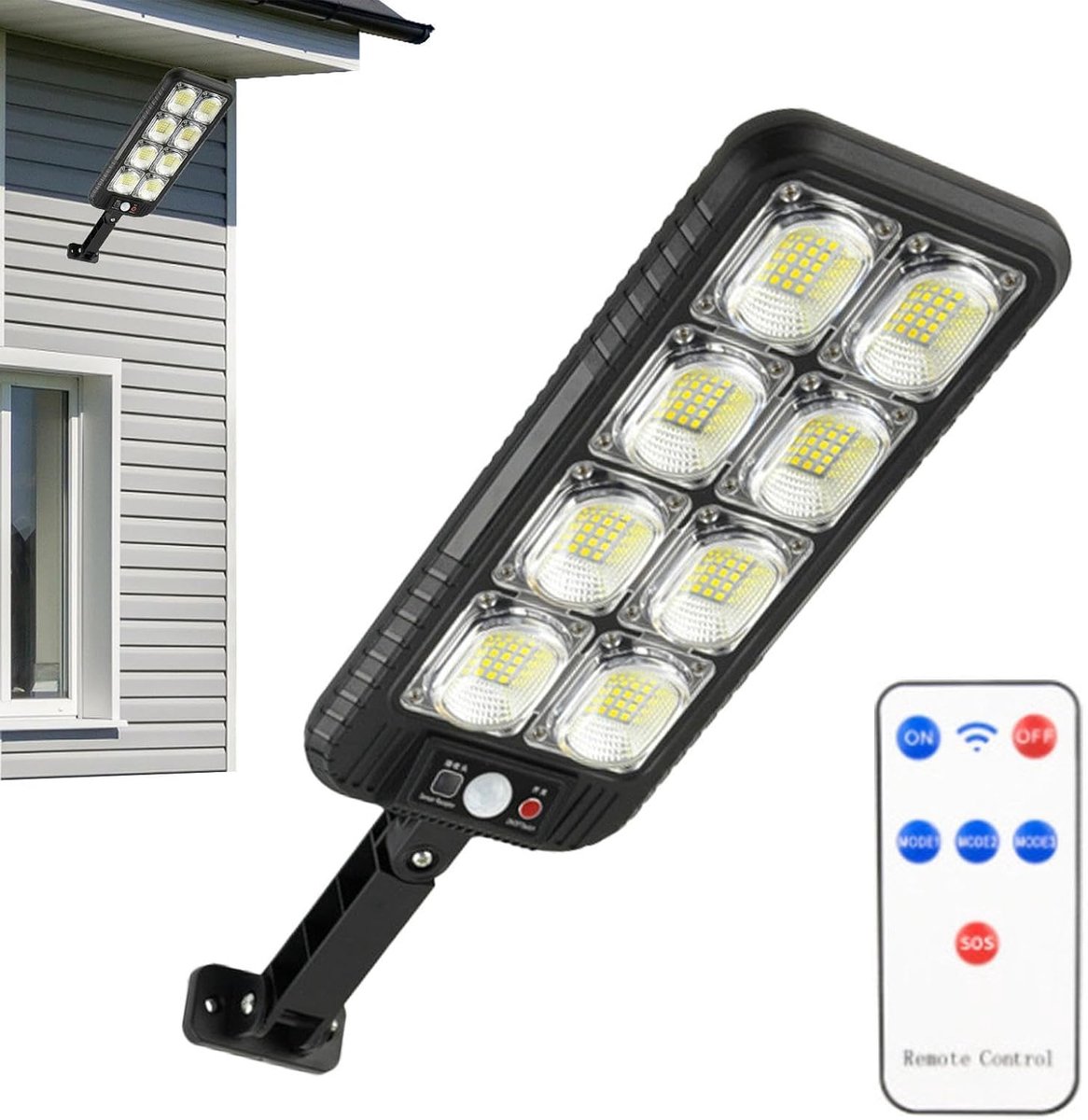KZQ Solar staande lamp voor buiten met bewegingssensor - Tuinpadverlichting op zonne-energie - Veiligheidslamp met afstandsbediening - Geschikt voor oprit en parkeerplaats - Zwart