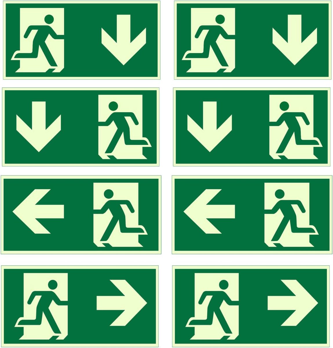 Pack of 8 Emergency Exit Plates, 300 x 150 mm, with Down Arrows, Left and Right, PVC Self-Adhesive Shield Emergency - ShopVlot
