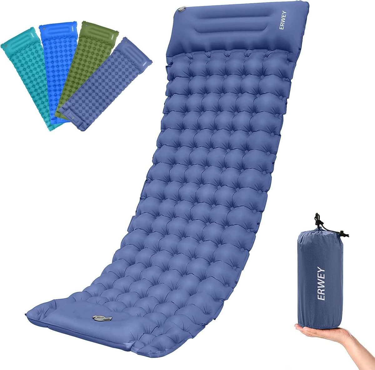 ERWEY Outdoor Self-Inflating Camping Mat, 200 x 70 cm, Sleeping Mat Foldable with Foot Pump, Ultra Light, Waterproof - ShopVlot