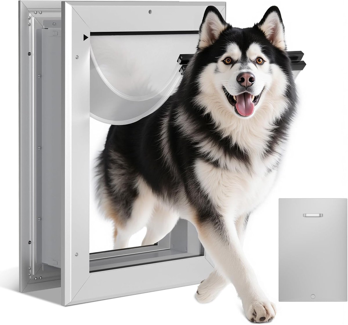 Ownpet Extreme Weather Energy Efficient Aluminum Pet Door with Sliding Lock Panel, Lockable Dog Door for Wall up to - ShopVlot