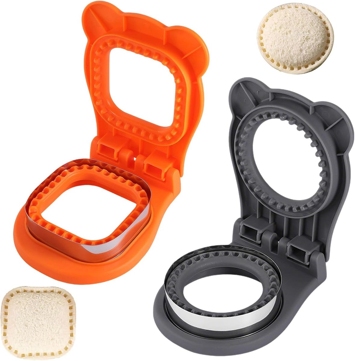 Sandwich cutter en sealer - 2 stuks - oranje/grijs - hoogwaardig PP en roestvrij staal - perfect voor schoollunch - ShopVlot
