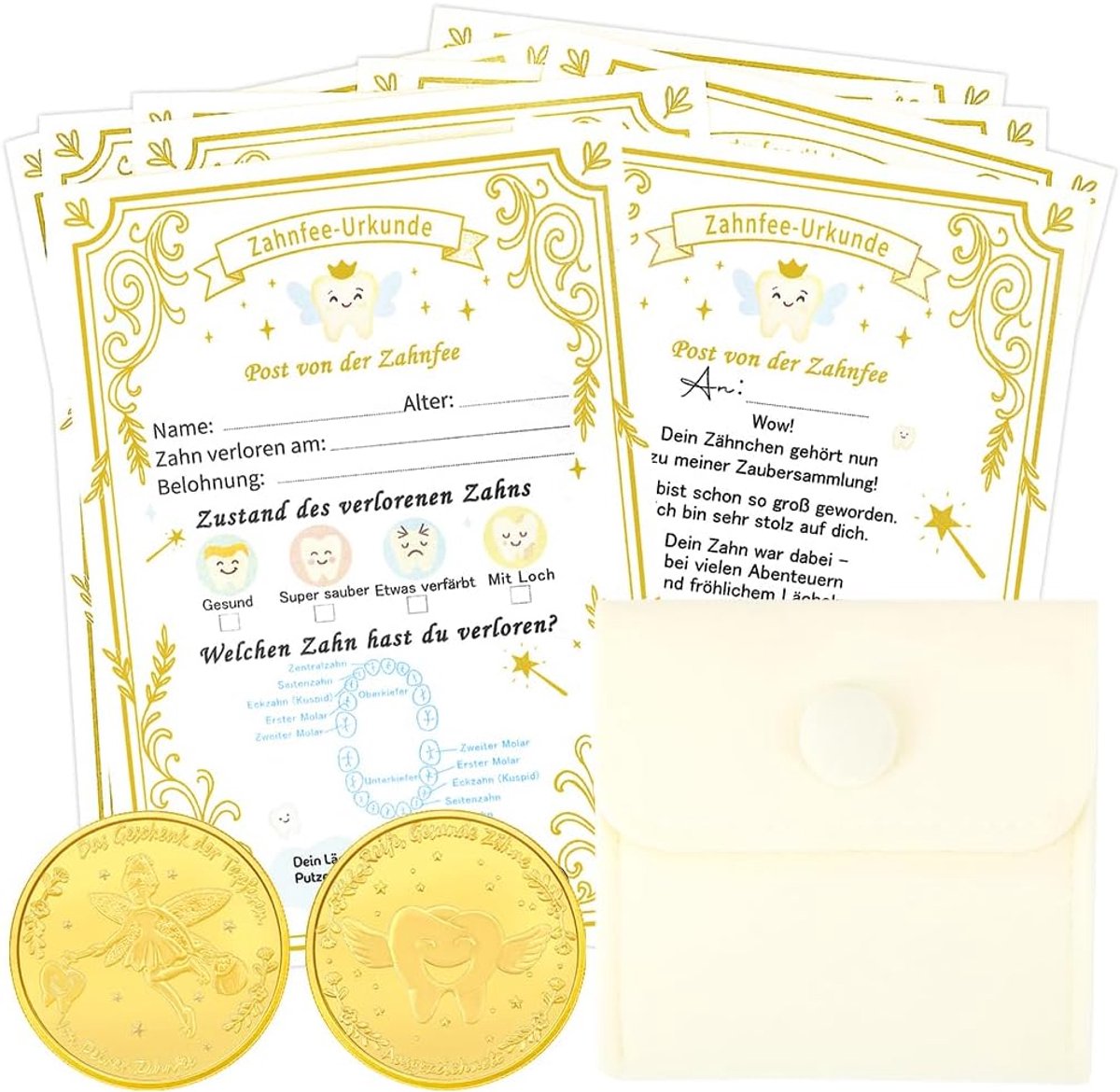 Tandfee set - 10 tandfee bewijzen - 1 tandfee munt - Magisch cadeau voor kinderen - ShopVlot