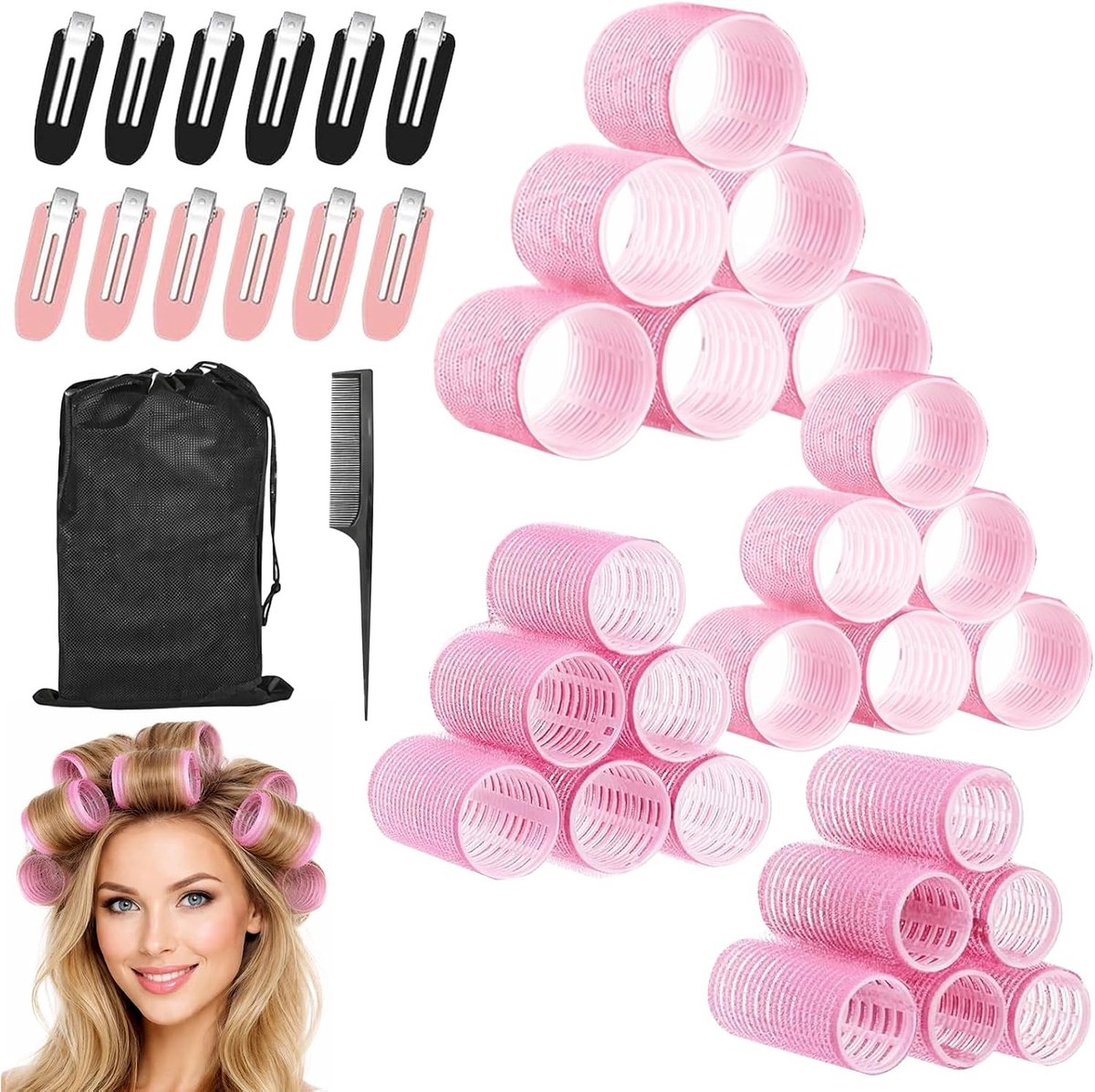 Set van 50 grote krulspelden voor kort haar, 24 haarrollers in 4 maten voor stylen, slapen en ontspannen